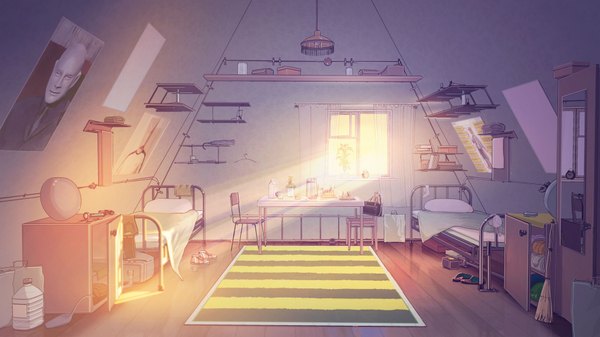 Anime picture 1920x1080 with everlasting summer iichan eroge arsenixc vvcephei highres wide image game cg indoors sunlight wallpaper no people scenic collaboration socks shoes window bag chair table sneakers