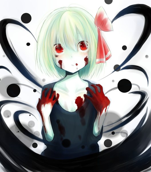Anime picture 1358x1543 with touhou rumia yushika single tall image looking at viewer short hair red eyes green hair girl bow hair bow blood