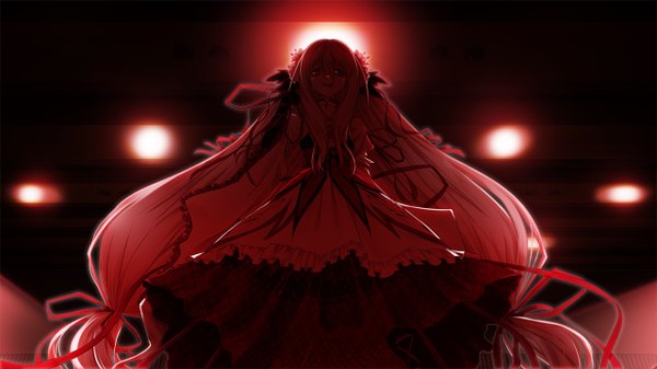 Anime picture 1280x720 with gothic delusion reimia cura single fringe open mouth wide image very long hair girl dress hair ornament ribbon (ribbons) hair ribbon