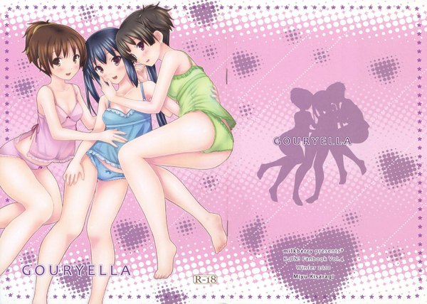 Anime picture 1600x1143 with k-on! kyoto animation nakano azusa hirasawa ui suzuki jun kisaragi miyu long hair blush short hair light erotic black hair smile brown hair twintails multiple girls brown eyes underwear only short twintails girl underwear