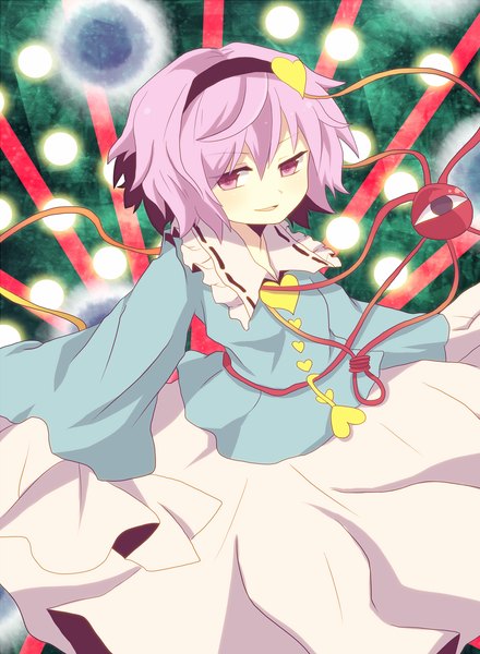 Anime picture 1203x1639 with touhou komeiji satori mari audio (artist) single tall image short hair pink hair pink eyes eyes girl dress hairband