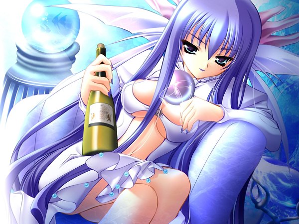 Anime picture 1200x900 with moldavite long hair light erotic blue hair game cg aqua eyes girl aquarium