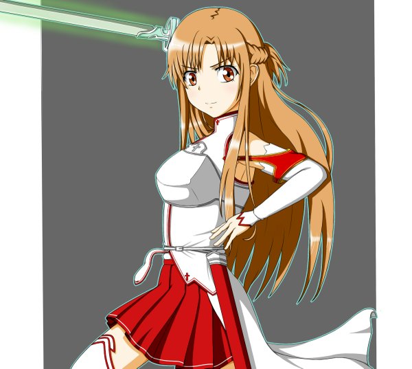 Anime picture 1200x1075 with sword art online a-1 pictures yuuki asuna single long hair brown hair brown eyes girl skirt weapon miniskirt sword cloak
