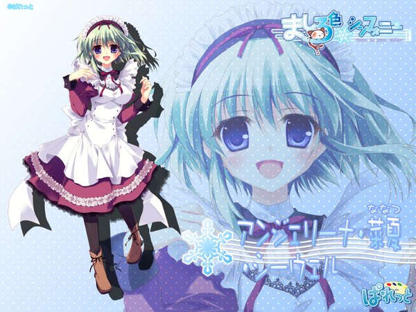 Anime picture 1600x1200 with mashiroiro symphony angelina nanatsu sewell purple eyes green hair maid