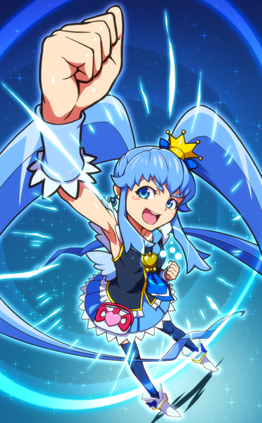 Anime picture 795x1280 with precure happinesscharge precure! toei animation shirayuki hime cure princess uganda single tall image looking at viewer open mouth blue eyes twintails payot blue hair full body very long hair :d arm up armpit (armpits) eyebrows