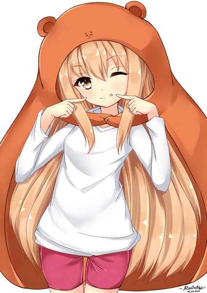 Anime picture 2480x3507 with himouto! umaru-chan doga kobo doma umaru raonnoy single long hair tall image looking at viewer blush fringe highres simple background blonde hair smile hair between eyes standing white background brown eyes signed long sleeves