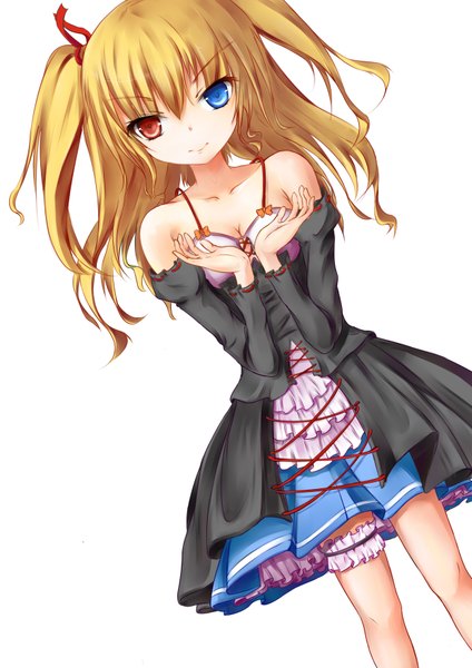Anime picture 2480x3507 with boku wa tomodachi ga sukunai hasegawa kobato baisi shaonian single long hair tall image highres simple background blonde hair white background bare shoulders loli two side up heterochromia girl dress detached sleeves