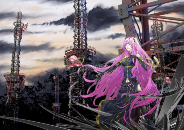 Anime picture 1234x871 with vocaloid megurine luka bk (pixiv) pink hair very long hair girl
