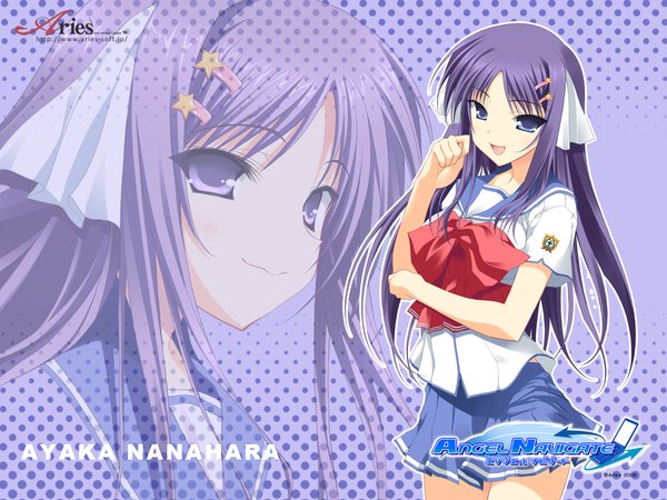 Anime picture 1600x1200 with angel navigate nanahara ayaka blue eyes purple hair girl serafuku