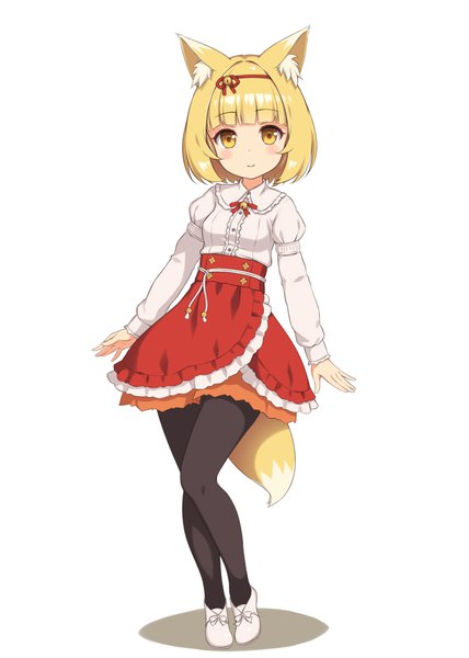 Anime picture 750x1050 with original sasaame single tall image looking at viewer blush fringe short hair blonde hair simple background smile standing white background animal ears yellow eyes full body tail blunt bangs long sleeves animal tail
