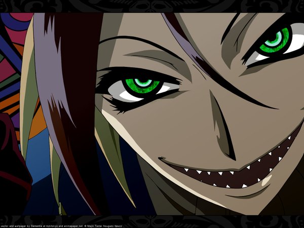 Anime picture 1600x1200 with majin tantei nougami neuro neuro nougami open mouth smile green eyes multicolored hair teeth sharp teeth demon boy gloves hair ornament jacket neckerchief