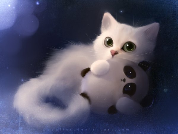 Anime picture 1600x1200 with original apofiss green eyes wallpaper animal cat panda