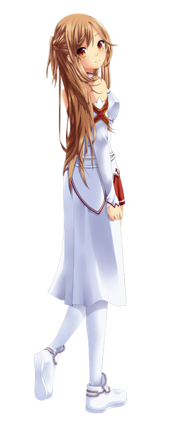 Anime picture 612x1500 with sword art online a-1 pictures yuuki asuna vali (valiryn) single long hair tall image blush smile full body braid (braids) looking back orange hair orange eyes transparent background girl thighhighs dress white thighhighs white dress