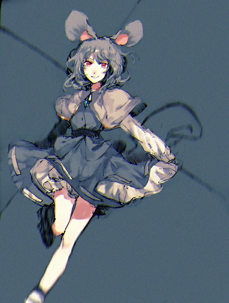Anime picture 605x801 with touhou nazrin tian (my dear) single tall image looking at viewer short hair simple background smile red eyes animal ears tail animal tail grey hair grey background mouse ears mouse tail girl crystal