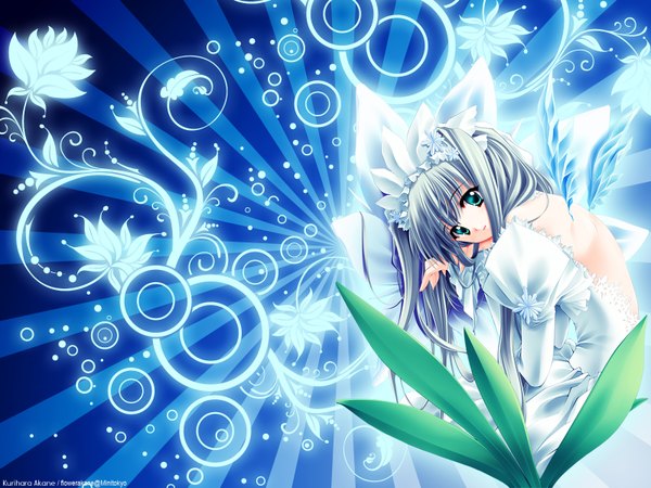 Anime picture 1600x1200 with carnelian single long hair blue eyes blue hair back girl dress wings headdress