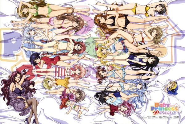 Anime picture 5239x3535 with baby princess amatsuka rikka haruka (baby princess) amatsuka haruka amatsuka tsurara seika (baby princess) rikka (baby princess) amatsuka urara yuuna (baby princess) hara yumiko long hair looking at viewer blush highres short hair breasts blue eyes light erotic black hair blonde hair
