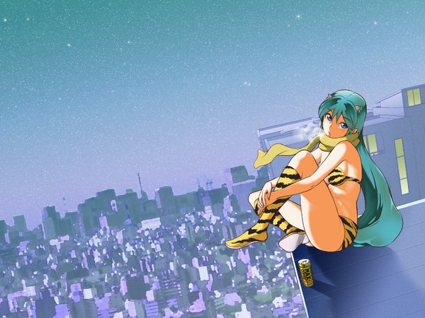 Anime picture 1600x1200 with urusei yatsura lum kamitsuki manmaru single long hair sky horn (horns) scarf