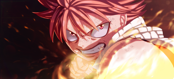 Anime picture 1024x466 with fairy tail natsu dragneel afran67 single short hair wide image pink hair pink eyes coloring magic angry clenched teeth boy scarf fire fist