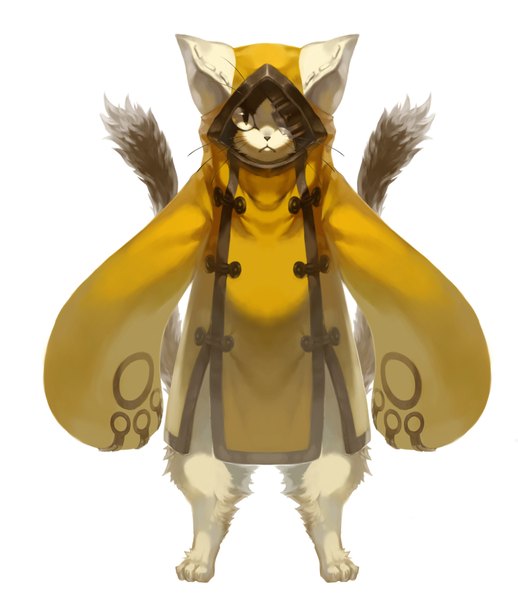 Anime picture 1569x1815 with blazblue jubei (blazblue) yadori (frousol) single tall image simple background red eyes white background animal ears cat ears cat tail boy hood cat eyepatch furry