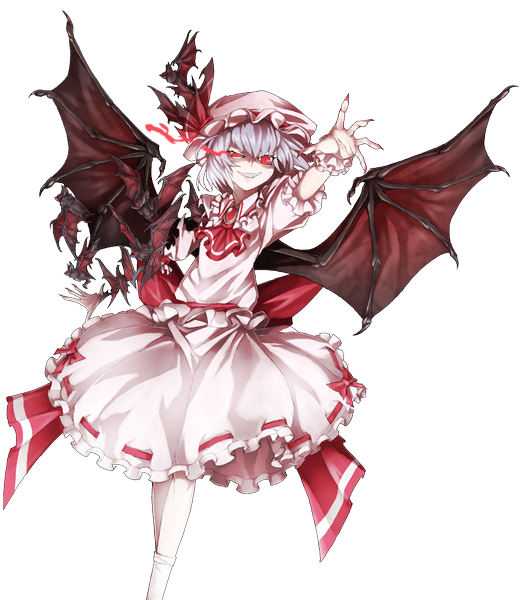 Anime picture 875x1000 with touhou remilia scarlet mazeran single tall image fringe short hair standing purple hair nail polish glowing transparent background glowing eye (eyes) bat wings vampire girl bow ribbon (ribbons) animal wings