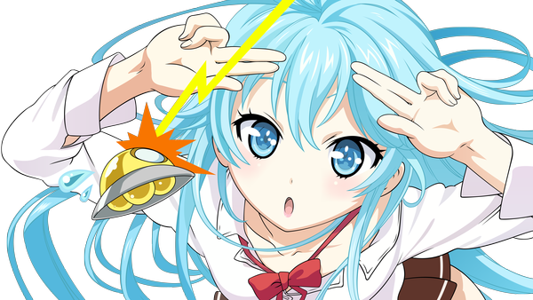 Anime picture 7978x4500 with denpa onna to seishun otoko shaft (studio) touwa erio kyuubi3000 single long hair highres open mouth blue eyes wide image blue hair absurdres pleated skirt :o close-up transparent background vector girl uniform school uniform