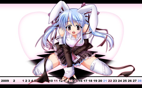 Anime picture 1920x1200 with yu-ri (noteism) highres wide image bunny girl calendar 2009 girl thighhighs calendar