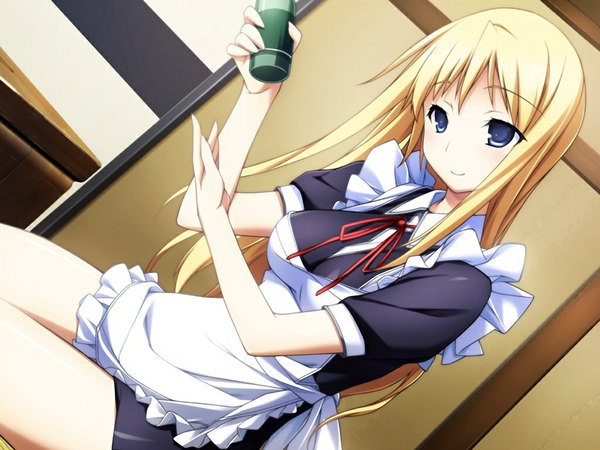 Anime picture 1024x768 with baldr sky divex long hair blue eyes blonde hair game cg maid girl