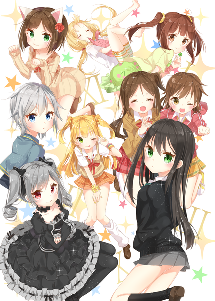 Anime picture 1036x1450 with idolmaster idolmaster cinderella girls shibuya rin kanzaki ranko shimamura uzuki anastasia (idolmaster) maekawa miku futaba anzu jougasaki rika honda mio ogata chieri jimmy madomagi long hair tall image looking at viewer blush fringe short hair open mouth blue eyes