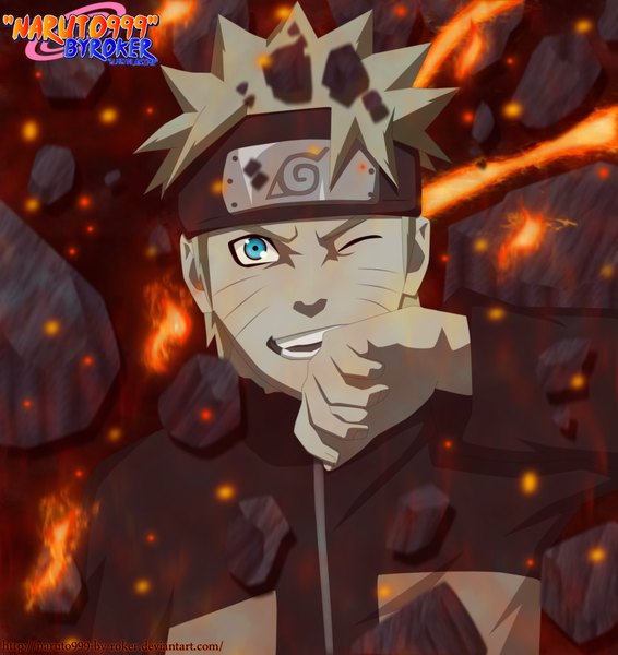 Anime picture 1700x1800 with naruto studio pierrot naruto (series) uzumaki naruto naruto999-by-roker single tall image looking at viewer short hair open mouth blue eyes blonde hair smile one eye closed wink inscription coloring facial mark whisker markings jinchuriki