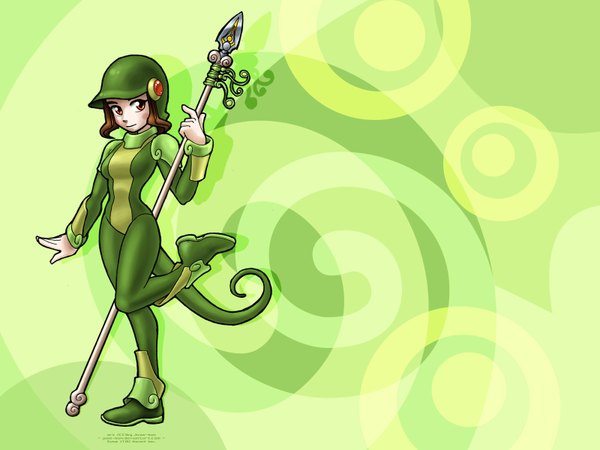 Anime picture 1600x1200 with os-tan linux juzo-kun green background spear suse