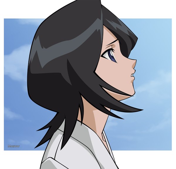 Anime picture 2000x1920 with bleach studio pierrot kuchiki rukia morrow single highres short hair blue eyes black hair traditional clothes japanese clothes looking up girl kimono