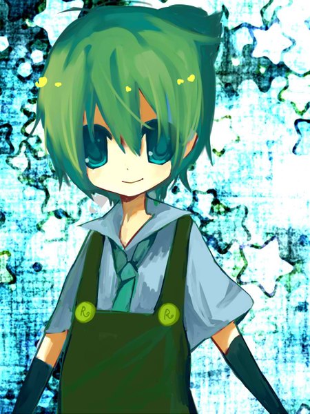 Anime picture 1000x1333 with vocaloid ryuto (vocaloid) single tall image highres short hair smile green eyes green hair boy