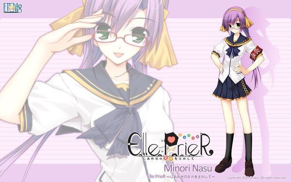 Anime picture 1920x1200 with elle prier (game) nasu minori highres wide image green eyes purple hair zoom layer girl serafuku