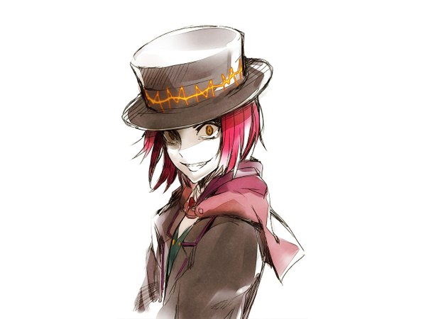 Anime picture 1280x960 with c: the money of soul and possibility control masakaki (c) tagme (artist) single short hair simple background smile white background yellow eyes red hair boy hat