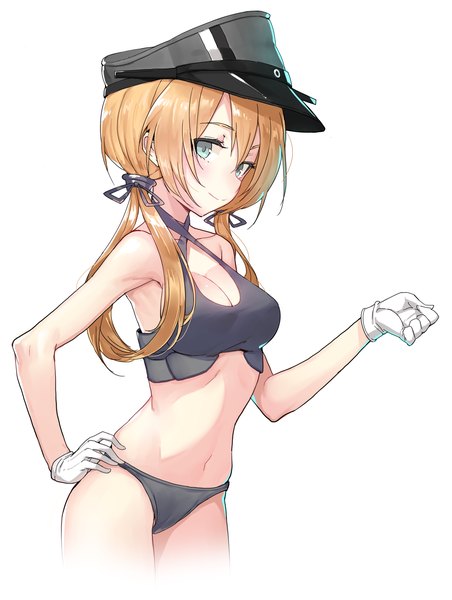Anime picture 1472x1954 with kantai collection prinz eugen (kantai collection) battle koala single long hair tall image looking at viewer blush fringe breasts light erotic simple background blonde hair smile hair between eyes large breasts standing white background twintails payot