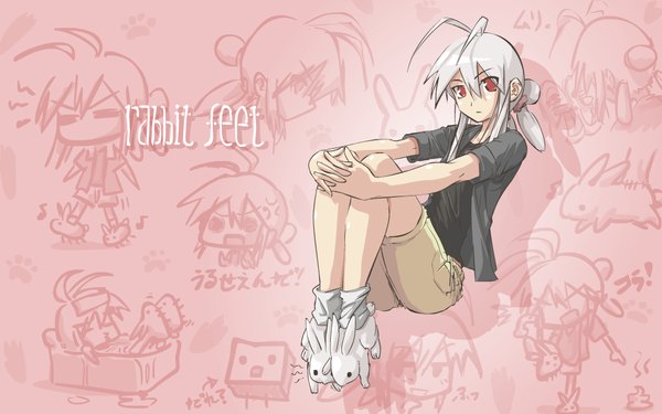Anime picture 1024x640 with john su red eyes wide image silver hair ahoge albino shorts bunny