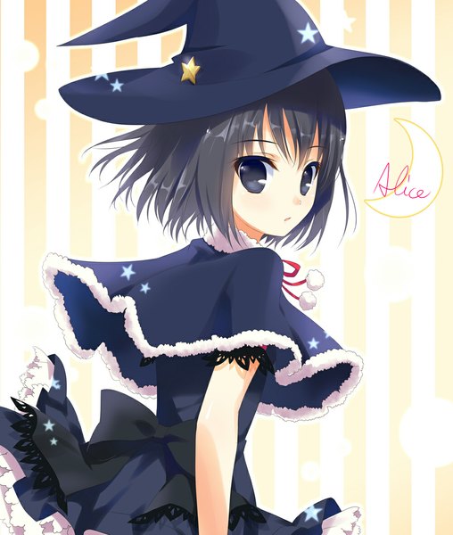 Anime picture 1000x1181 with mahou tsukai no yoru kuonji alice ameto yuki single tall image looking at viewer short hair black hair black eyes girl dress hat witch hat