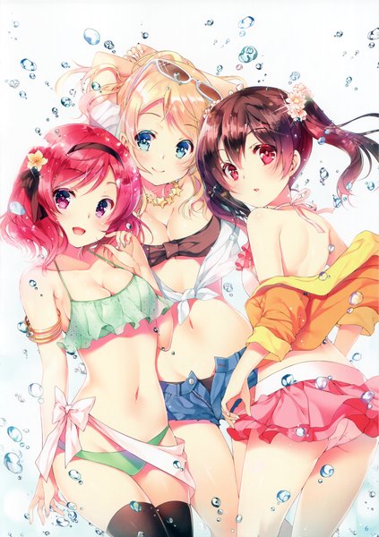 Anime picture 2139x3035 with love live! school idol project sunrise (studio) love live! nishikino maki yazawa nico ayase eli miwabe sakura long hair tall image looking at viewer blush fringe highres short hair breasts open mouth blue eyes light erotic black hair simple background