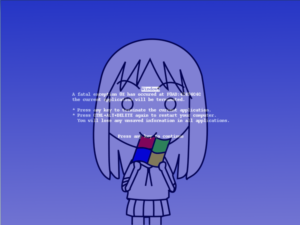 Anime picture 1600x1200 with azumanga daioh j.c. staff windows (operating system) kasuga ayumu blue background parody blue screen of death girl bsod