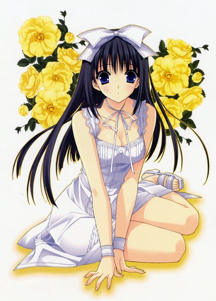 Anime picture 2126x2951 with chronicle-suzuhira hiro artworks suzuhira hiro single long hair tall image blush highres breasts blue eyes black hair girl dress flower (flowers) bow hair bow