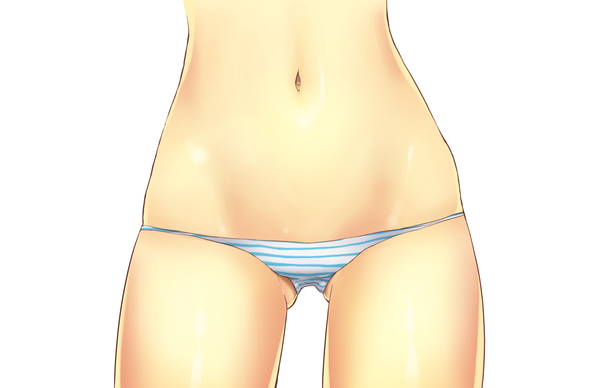 Anime picture 1600x1035 with original rakkou single light erotic simple background white background midriff underwear only close-up head out of frame girl navel underwear panties striped panties