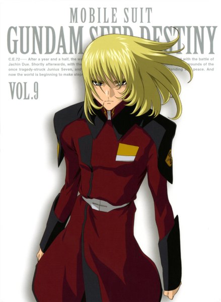 Anime picture 1830x2500 with mobile suit gundam gundam seed destiny sunrise (studio) rey za burrel tall image highres short hair blonde hair white background wind grey eyes copyright name boy uniform military uniform fist