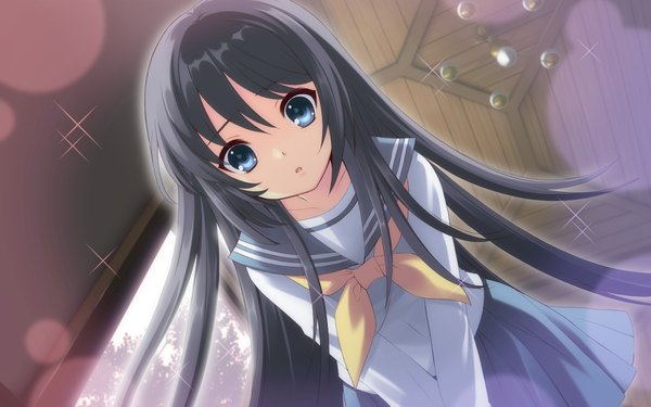 Anime picture 1920x1200 with flyable heart shirasagi mayuri long hair highres blue eyes black hair wide image girl serafuku