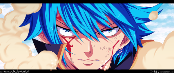 Anime picture 1600x676 with fairy tail jellal fernandes xsnowcoolx single short hair blue eyes wide image blue hair sky cloud (clouds) tattoo coloring facial mark close-up smoke face angry boy blood
