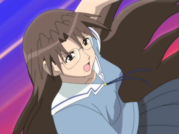 Anime picture 1024x768 with azumanga daioh j.c. staff mizuhara koyomi brown hair vector angry girl uniform school uniform glasses