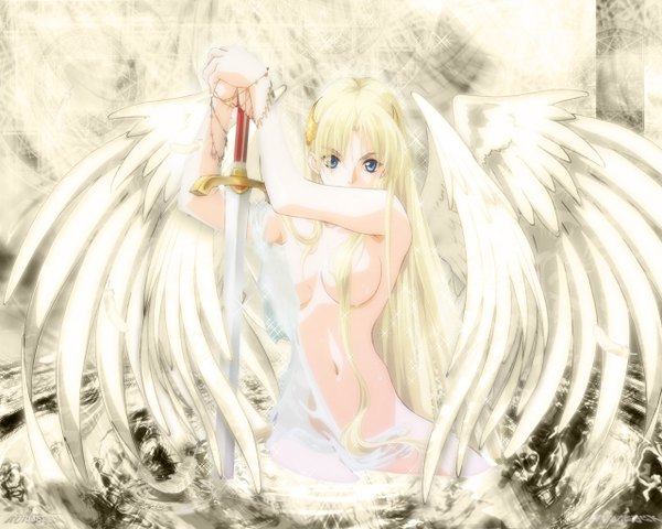 Anime picture 1280x1024 with words worth light erotic sword wings tagme