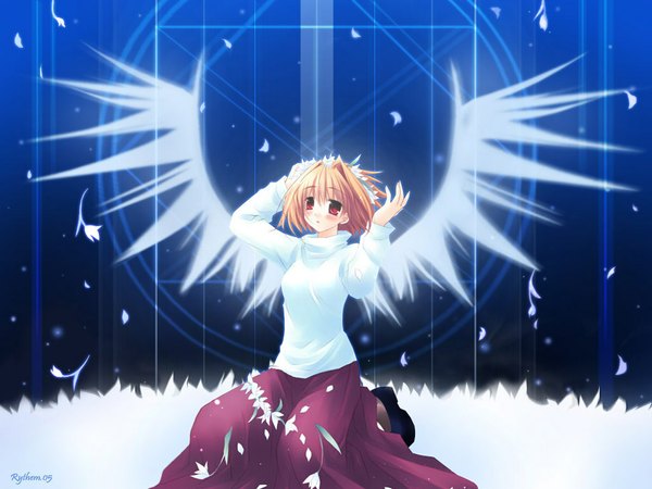 Anime picture 1024x768 with shingetsutan tsukihime type-moon arcueid brunestud sakurazawa izumi petals wings