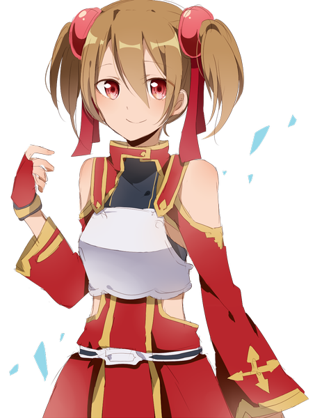 Anime picture 1089x1441 with sword art online a-1 pictures silica single tall image blush short hair red eyes brown hair twintails bare shoulders short twintails transparent background girl ribbon (ribbons) hair ribbon detached sleeves