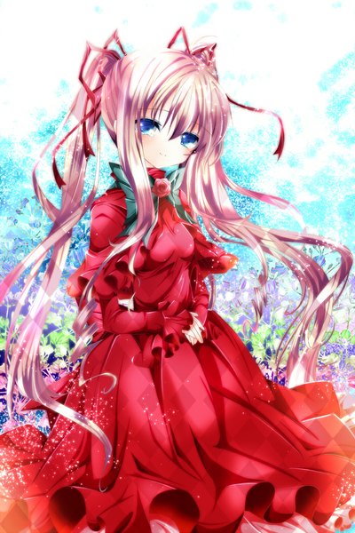Anime picture 700x1050 with rozen maiden shinku nanase nao single long hair tall image looking at viewer blue eyes blonde hair twintails girl dress flower (flowers) ribbon (ribbons) hair ribbon