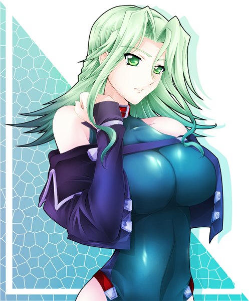 Anime picture 871x1050 with super robot wars lamia loveless haganef single long hair tall image breasts light erotic large breasts green eyes green hair girl detached sleeves